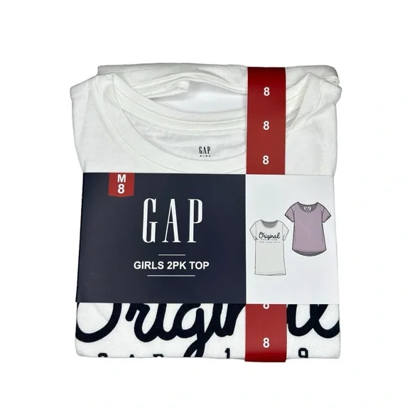 GAP Girl's 2 Pack Short Sleeve Soft Graphic Logo Cut Out Back Tee Size 4/5 & 6/7 - Picture 2 of 8